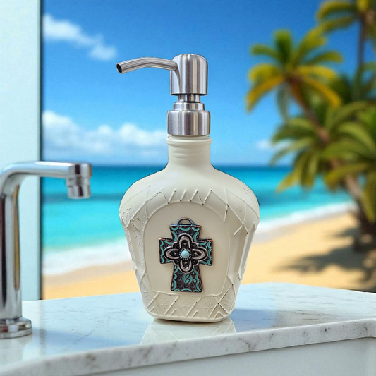 Upcycled Crown Royal Bottle Turquois Cross Dispenser